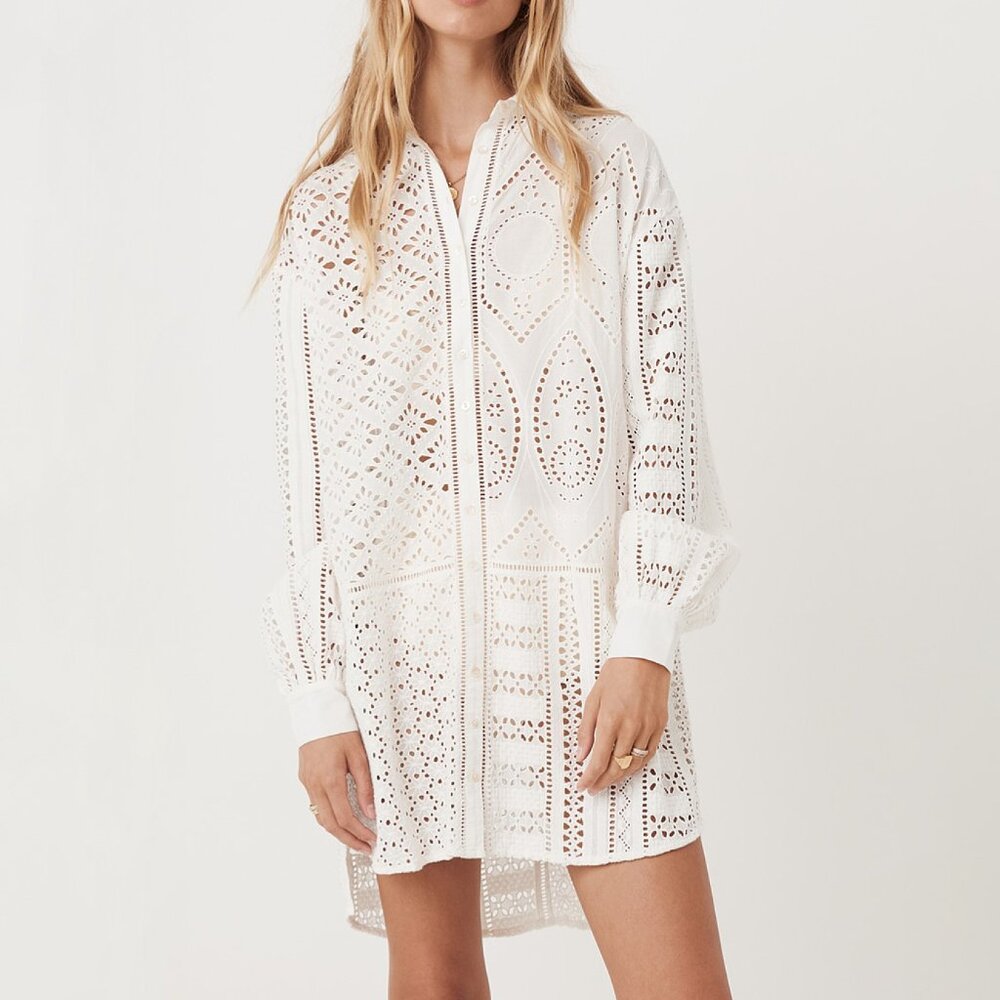 SPELL LOTTIE WHITE OVERSIZED SHIRT TUNIC M